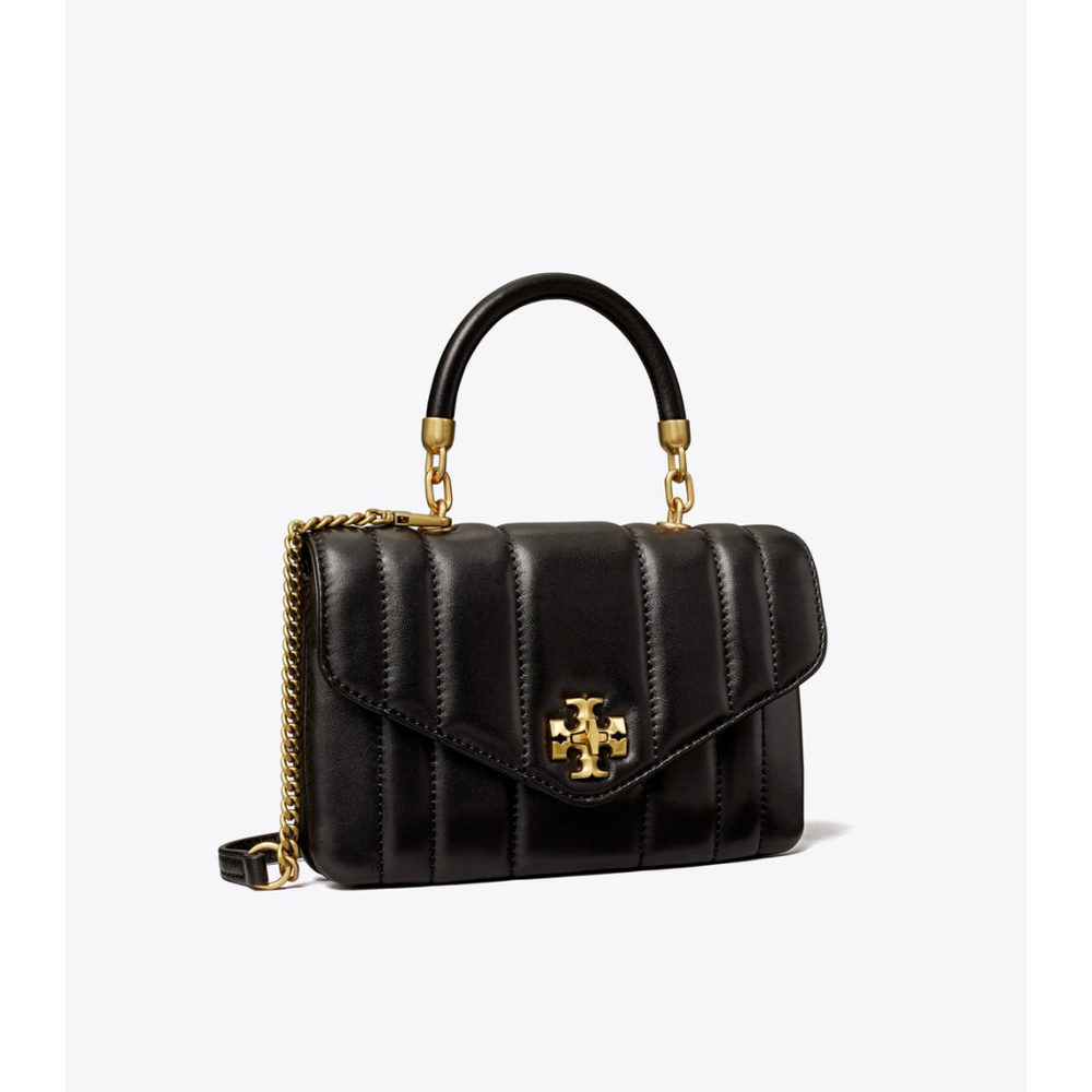 NWT Tory Burch Mini KIRA Top Handle Crossbody Bag Black Leather Gold Chain $398